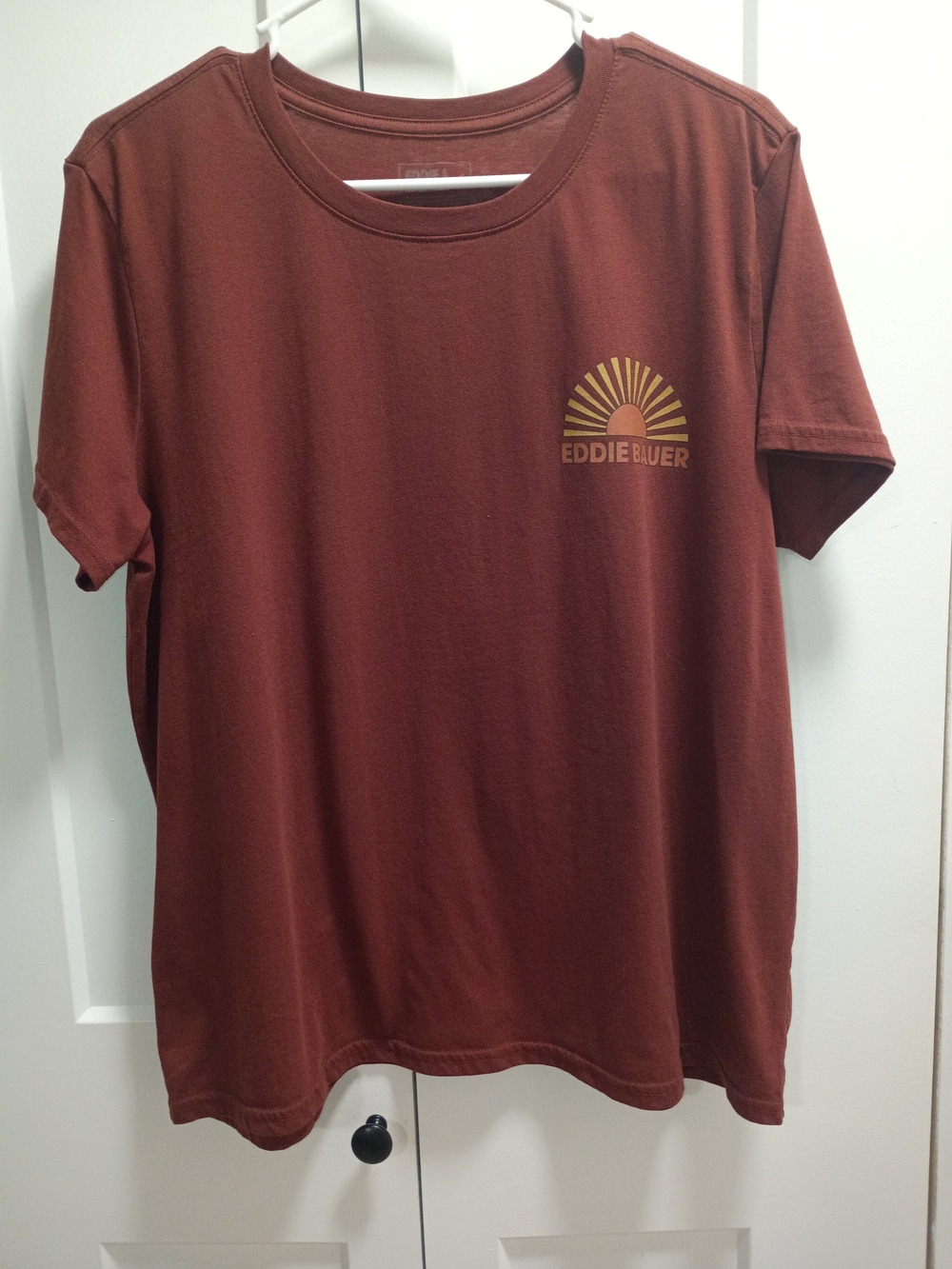 Eddie Bauer Short-Sleeve Graphic Tee in Rust Brown with Gold Logo